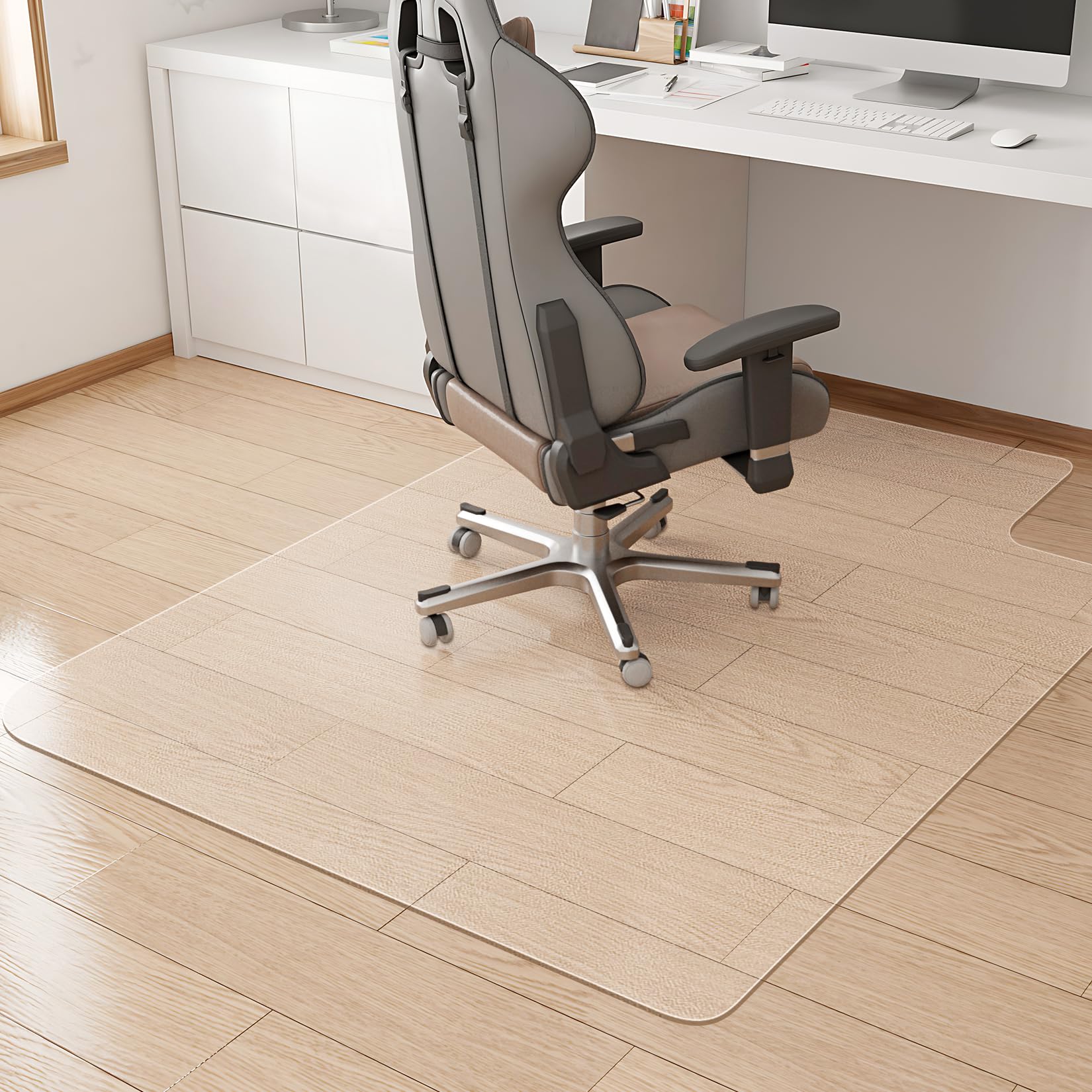 KMAT Office Chair Mat,Easy Glide Hard Wood Tile Floor Mats,Chair Mat for Home Office Rolling Chair,Heavy Duty Floor Protector -Anti-Slip-45 x53 with Lip