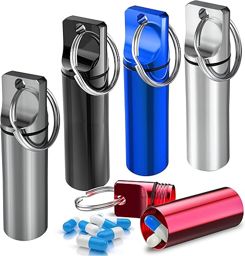 Pastillero para llavero (paquete de 1), aleación de aluminio, impermeable, portátil, portátil, pequeño, para viaje, para bolso, mini organizador de