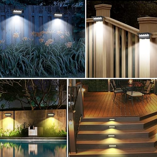 Miniatura 6 de T-SUN Luces solares para valla al aire libre, impermeables, paquete de 4 luces LED solares para escaleras, luces solares de pared al aire libre,