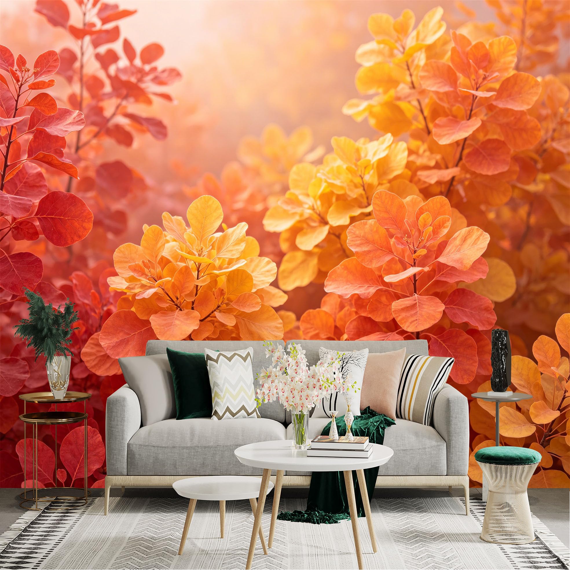 Lnzczhyre Dbh260521282 Custom Size Wall Sticker Mural， Vibrant Autumn Leaves， Warm Golden Foliage， Soft Sunlit Forest Backdrop， Seasonal Nature Decor， For Wall Decoration， Peelandstick Wall Decals.