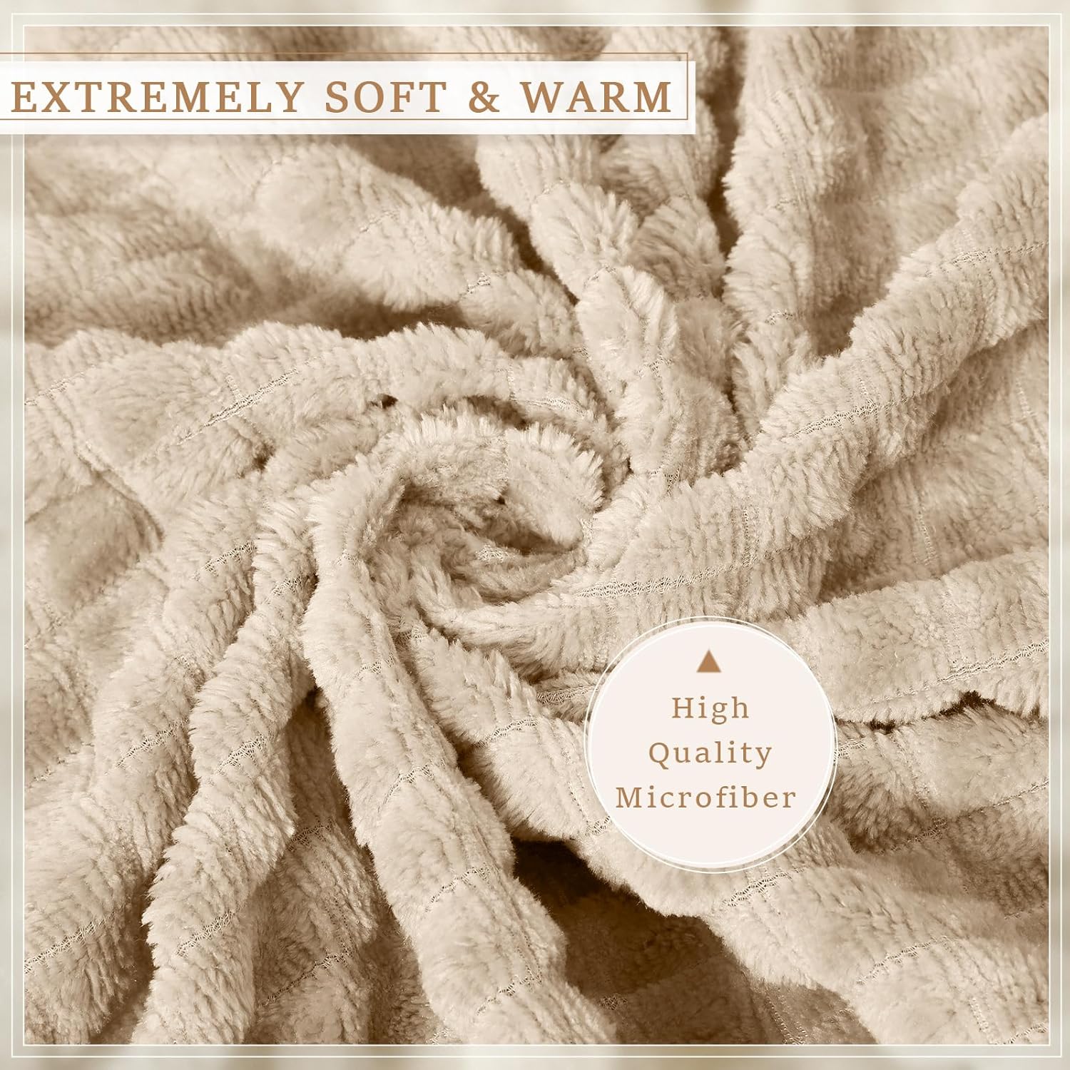 Buryeah 12 Pcs Flannel Fleece Throw Blanket Bulk 50 x 60 Inch Wedding Throw Blanket 3D Jacquard Grid Design Soft for Couch Sofa Chair Donation Homeless Gift (Khaki) - Image 2