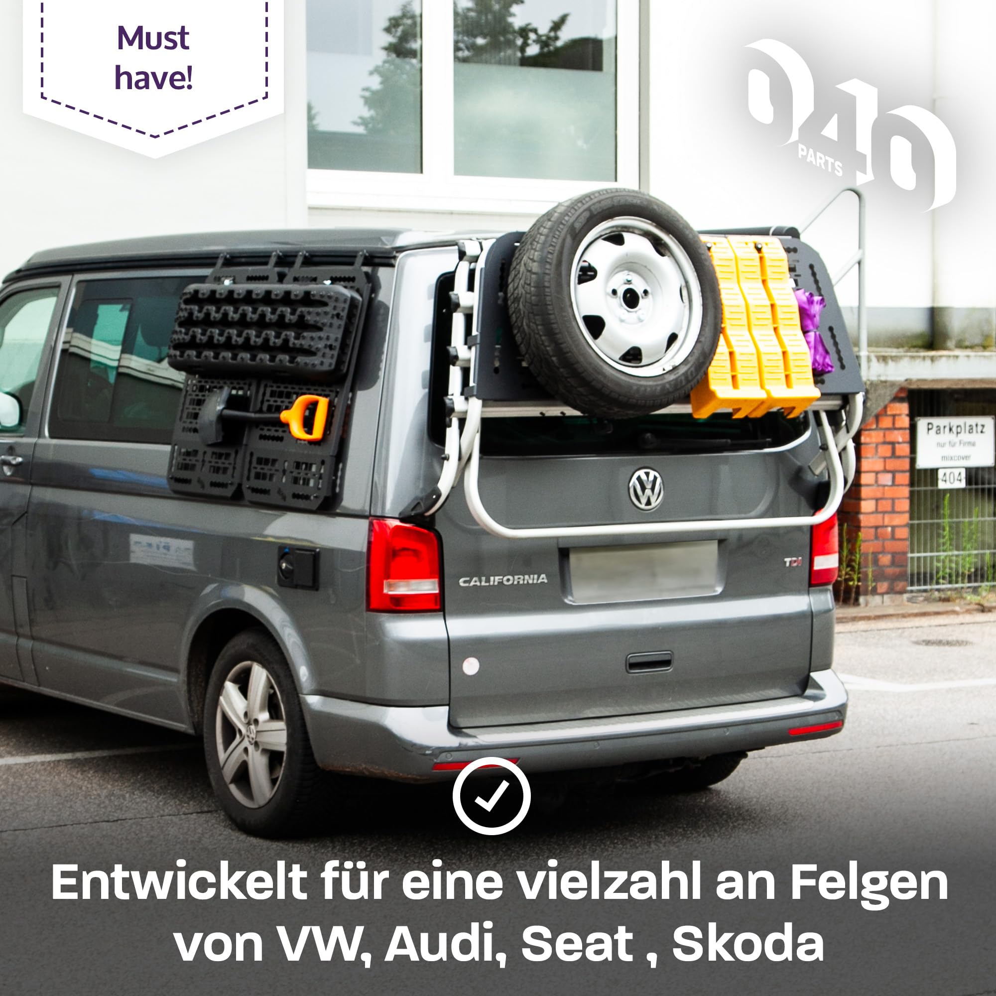 Support de roue de secours pour VW T5, T6 et T6.1 Pneu de rechange compatible avec de nombreux autres jantes Support de pneu de secours Support de roue de secours