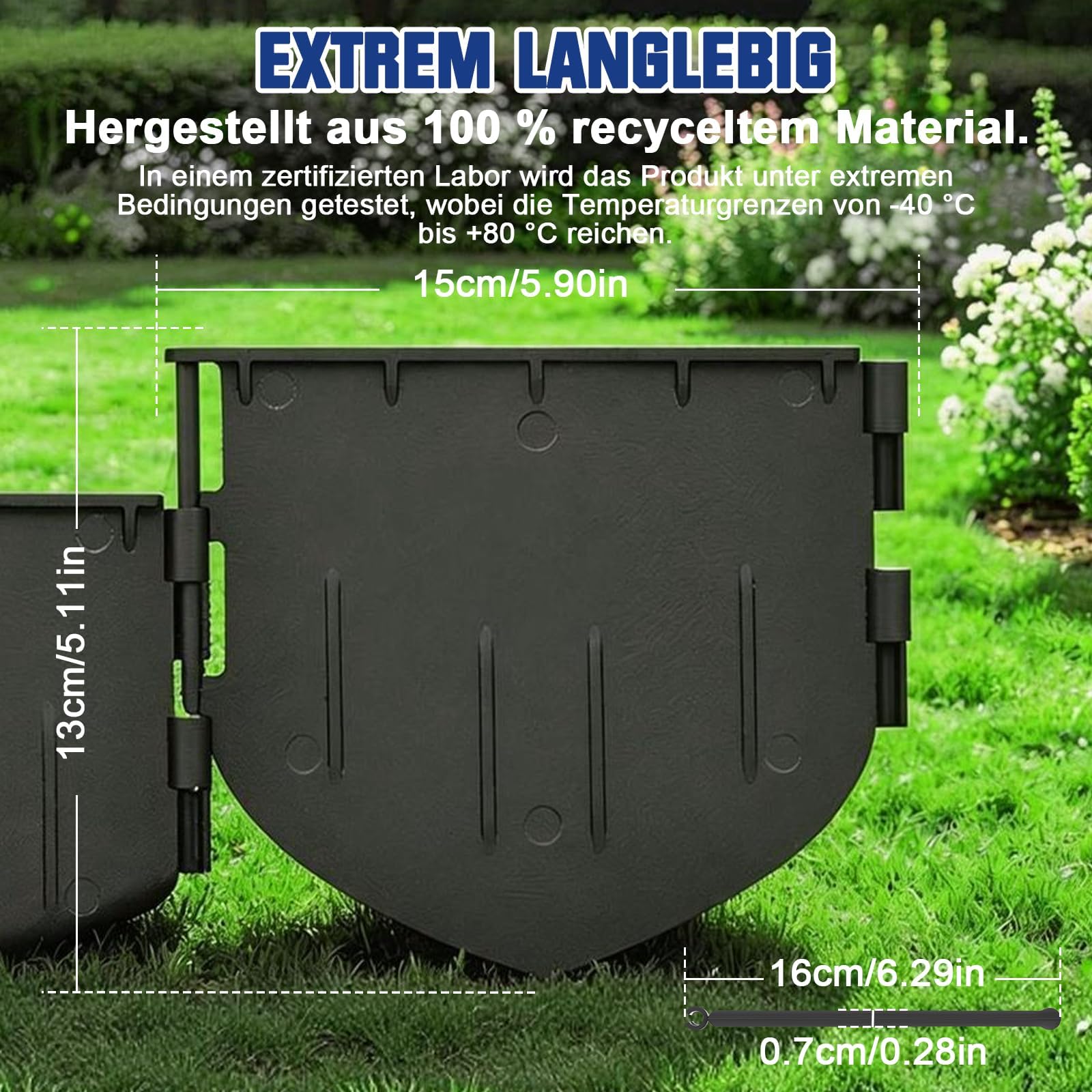 Flexible Rasenkante Kunststoff 37,4m, Beeteinfassung mit Stecksystem | Stabile Beetumrandung aus recyceltem Plastik, Beetbegrenzung Beetabgrenzung, Mähkante, Sicher für Mähroboter, Kids & Tiere