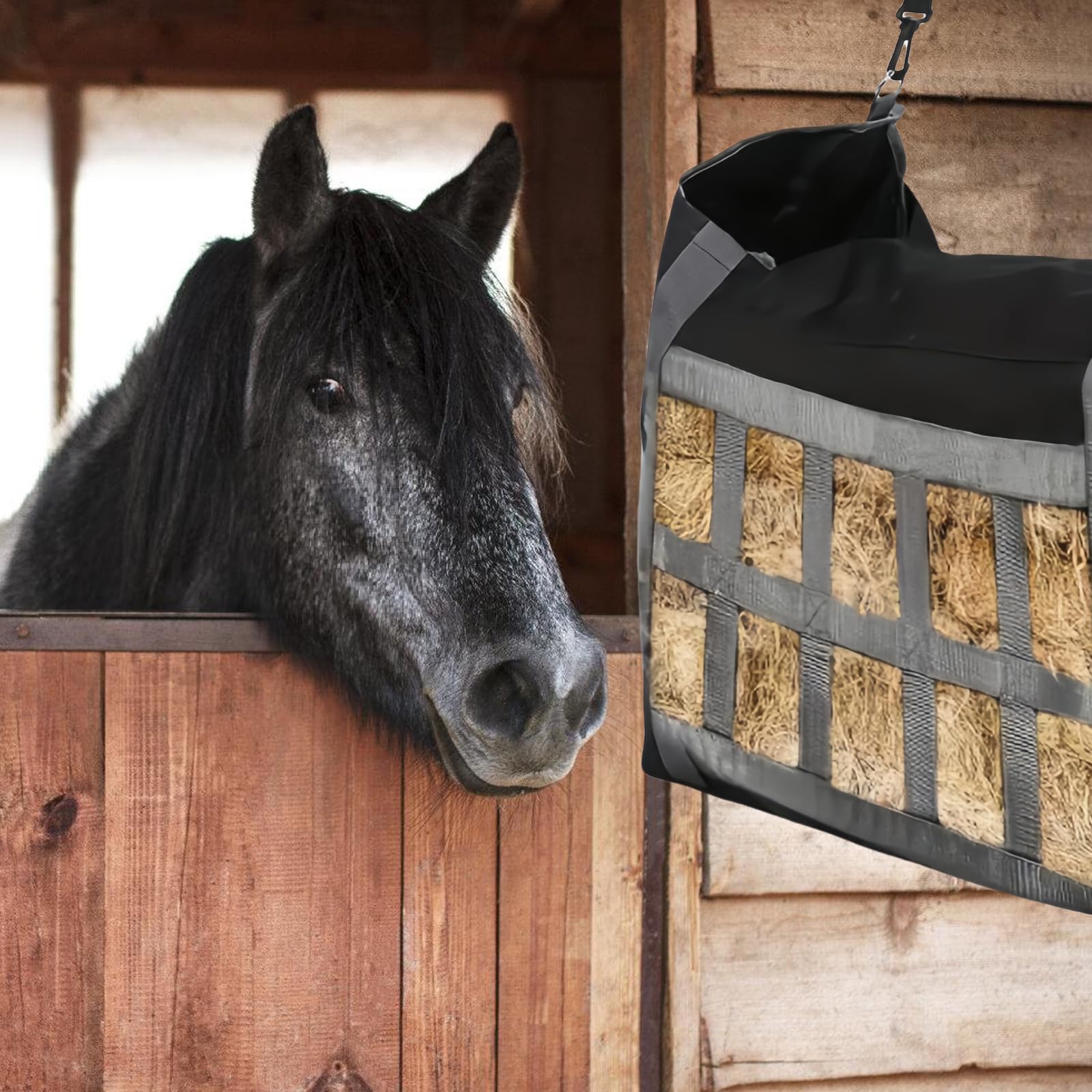 Sac à foin de qualité supérieure pour chevaux : filet à foin à mailles étroites grand, sac à foin pour chevaux, filet individuel 10 x 6,9 cm, filet d'alimentation robuste, râtelier à foin