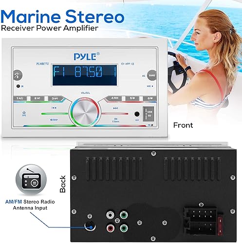 Miniatura 2 de Pyle Estéreo marino, Bluetooth, USB/SD, receptor de radio de barco doble DIN de 300 W, pantalla LCD, llamadas manos libres, AUX, MP3, radio AM/FM,