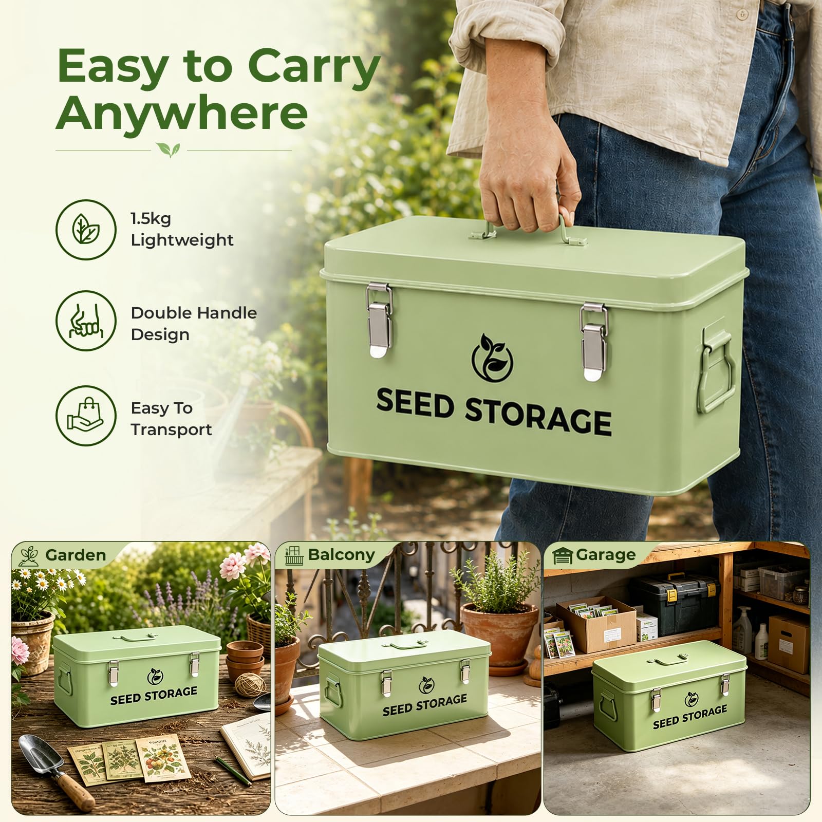 Caja de Almacenamiento de Semillas, Caja Organizadora para Almacenar Semillas Caja para Semillas con 60 Botellas de PláStico, 20 Bolsas de Papel Kraft, 4 Herramienta para Plantar, 1 Embudo de Silicona | con 60 botellas, 20 sobres, 4 herramientas de planta