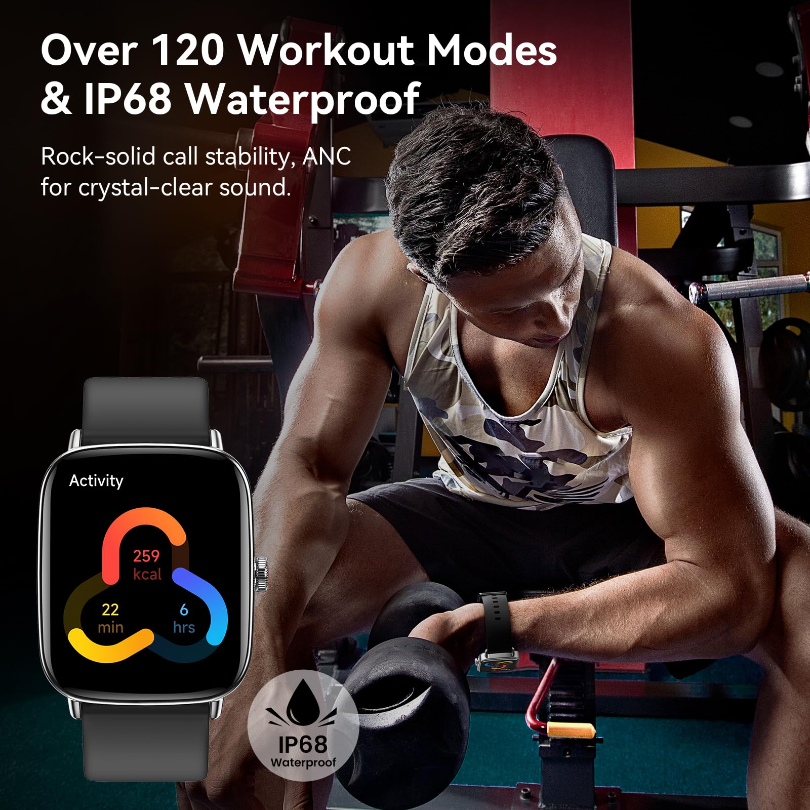 Smart Watch for Women Men, 1.85" HD AMOLED Fitness Tracker (Answer/Call) with 24/7 Heart Rate/Sleep/SpO2 Monitor for iPhone & Android, 120+ Sports Modes Smartwatch with IP68 Waterproof, 2 Bands — view 6