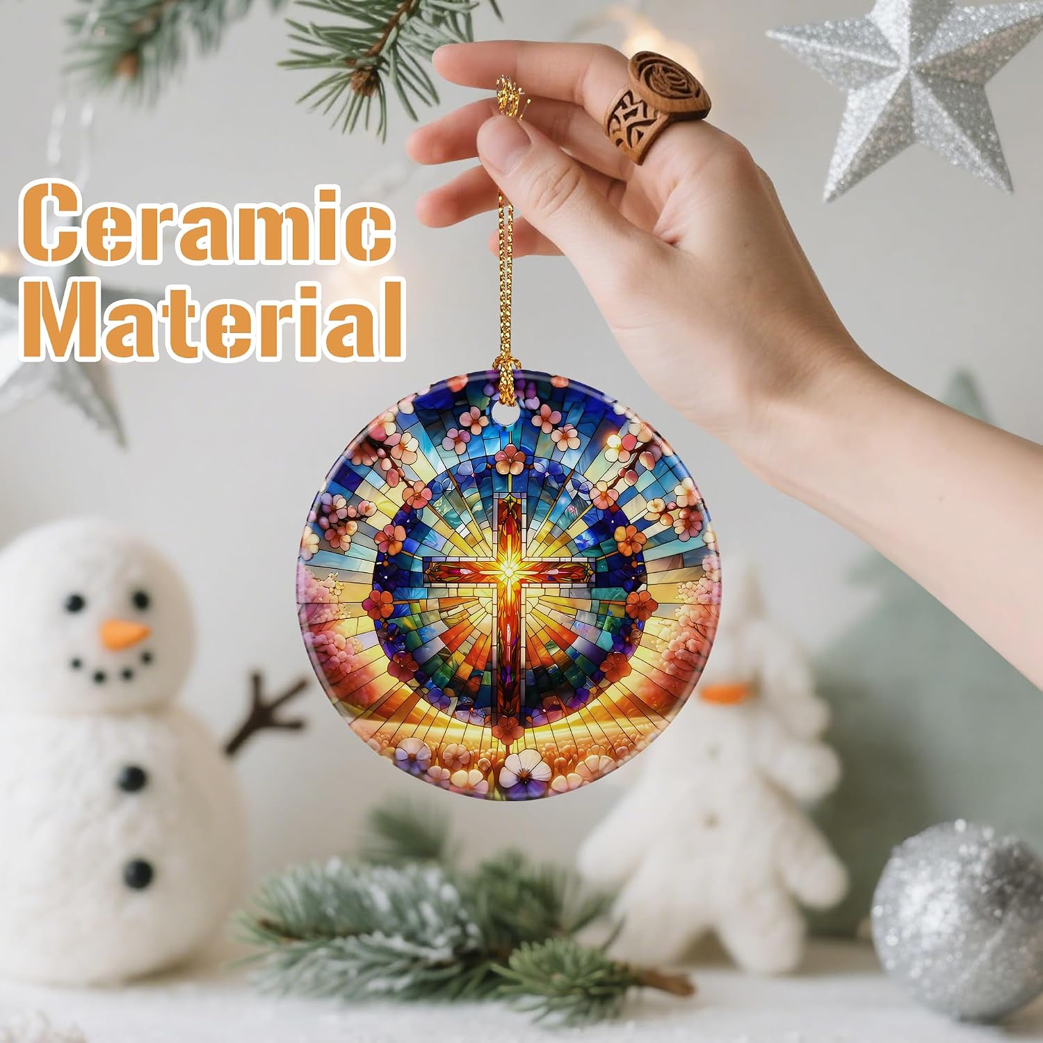 christmas ornaments, christian cross ornament, xmas decor, christmas tree ornaments, xmas decorations for tree, holiday ornament, christian gift, religious gifts colorful cross-c