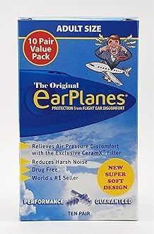 New Super Soft Adult EarPlanes® Ear Plugs Airplane Travel Ear Protection 10 Pair