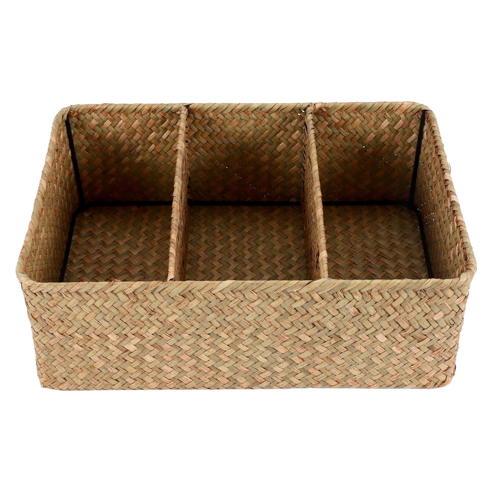 Xnuiasqe 3-Section Wicker Baskets for Shelves, Hand-Woven Seagrass Storage Baskets Toilet Paper Basket Large