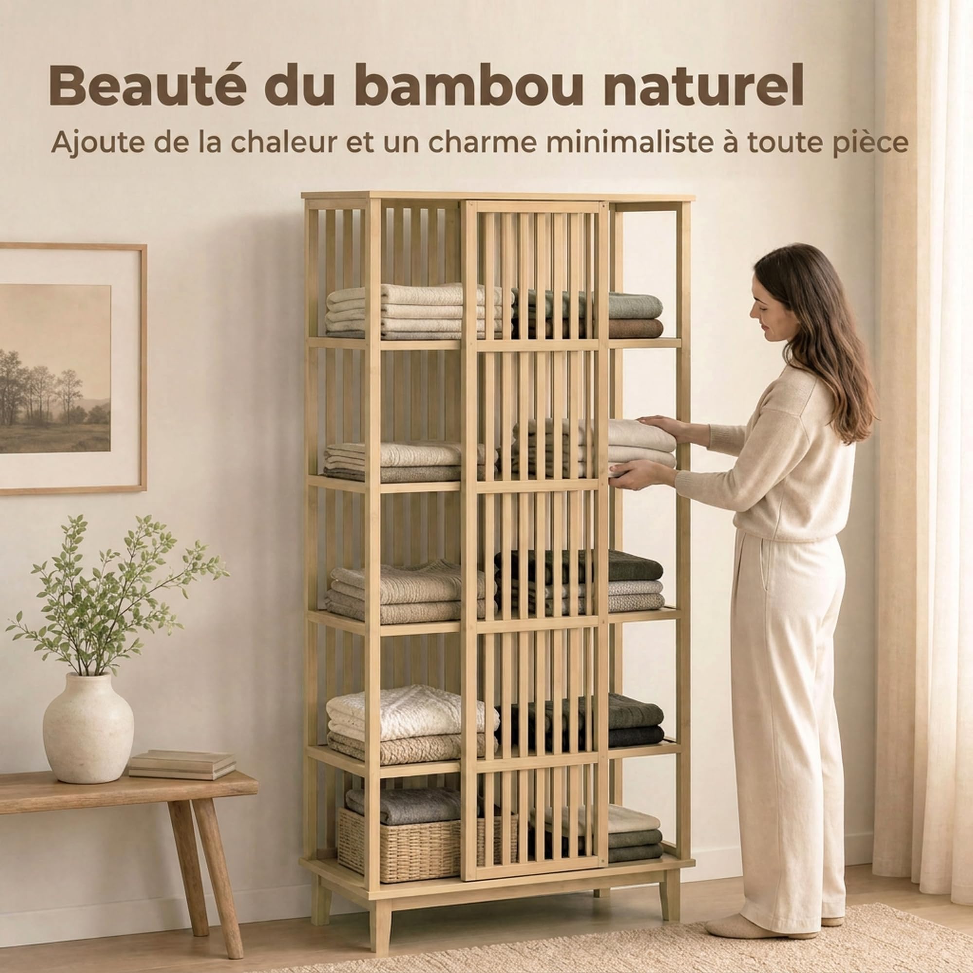 HOMCOM Armadio in bambù 80x47,3x175 cm Legno naturale