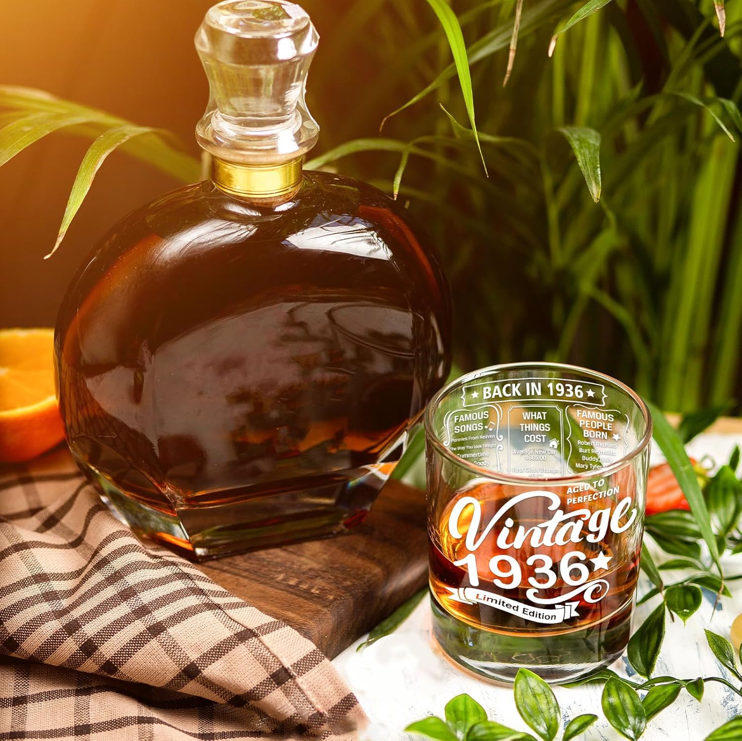 Old Fashioned Glasses-1936-Vintage 1936 old time information 10.25oz Whiskey Rocks Glass -90th Birthday Aged to Perfection - 90 years old gifts Bourbon Scotch Lowball Old Fashioned-1PACK - Image 3