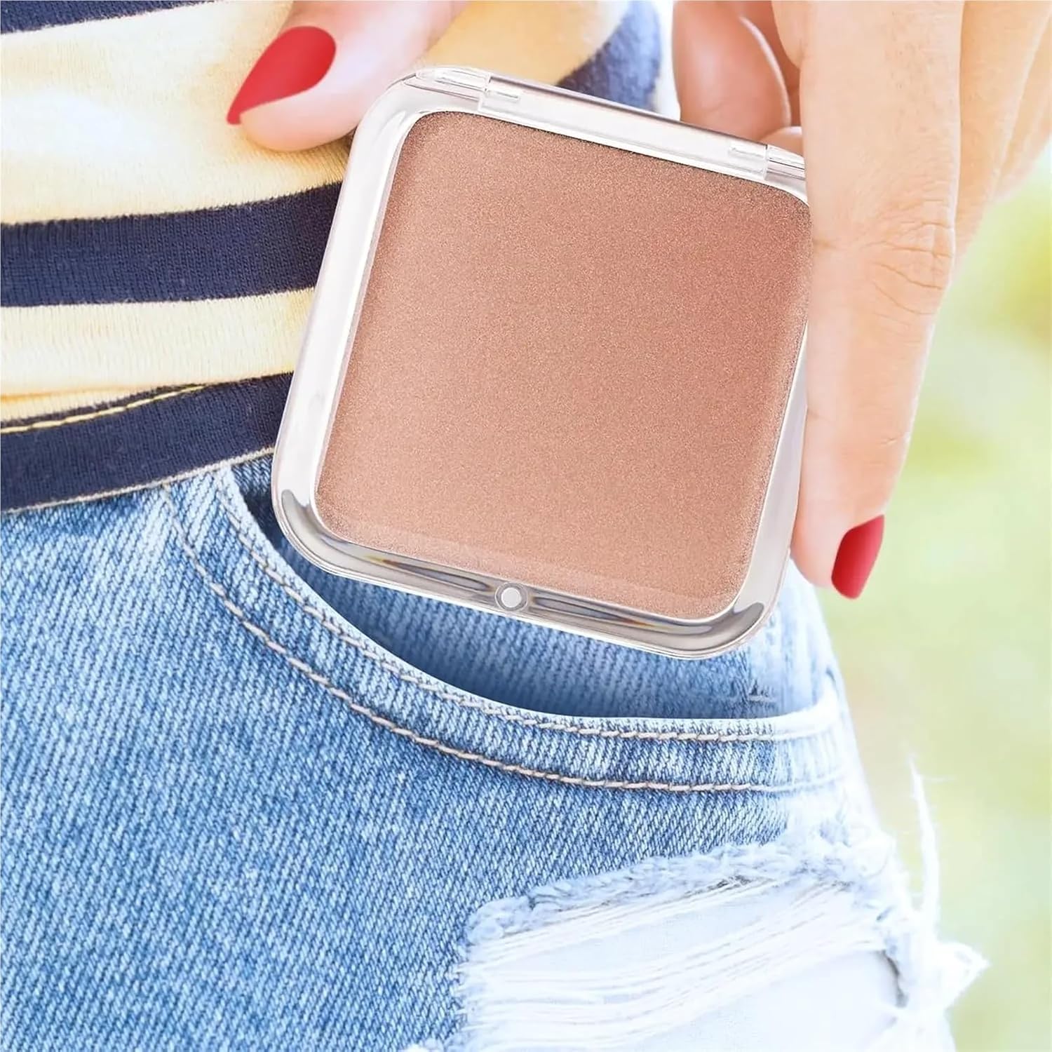 Compact 15X Magnifying Makeup Mirror for Travel Small Pocket Mirror-Handheld, Foldable Portable 2-Sided(White-1)