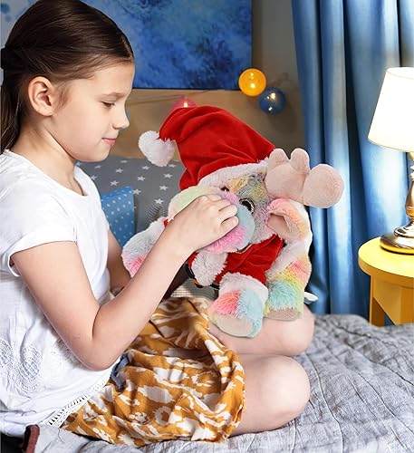Miniatura 7 de DolliBu Juguete de peluche de alce de Santa Rainbow Floppy  Vestido súper suave con traje de Papá Noel rojo, lindo regalo de alce, vacaciones