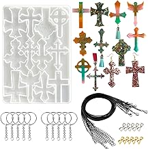 Woohome Silicone Resin Molds Cross Silicone Mould for Jewellery, Cross Shaped Mould with Pendant Loop, Black Wax Rope, Key Chain for Pendant, DIY Resin