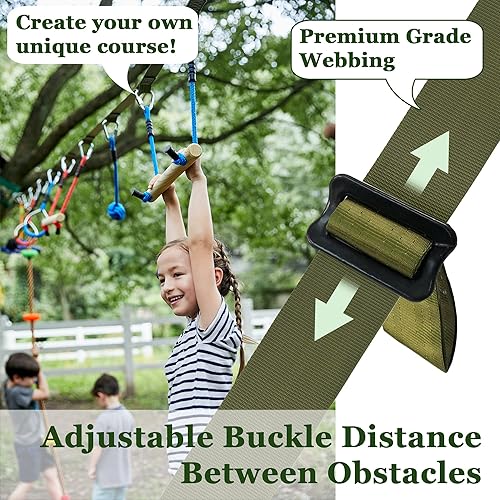 Miniatura 3 de WONKAWOO Ninja Warrior Juego de cuerdas para carrera de obstáculos para niños, línea de 42 pies con columpio, cuerda de escalada y accesorios