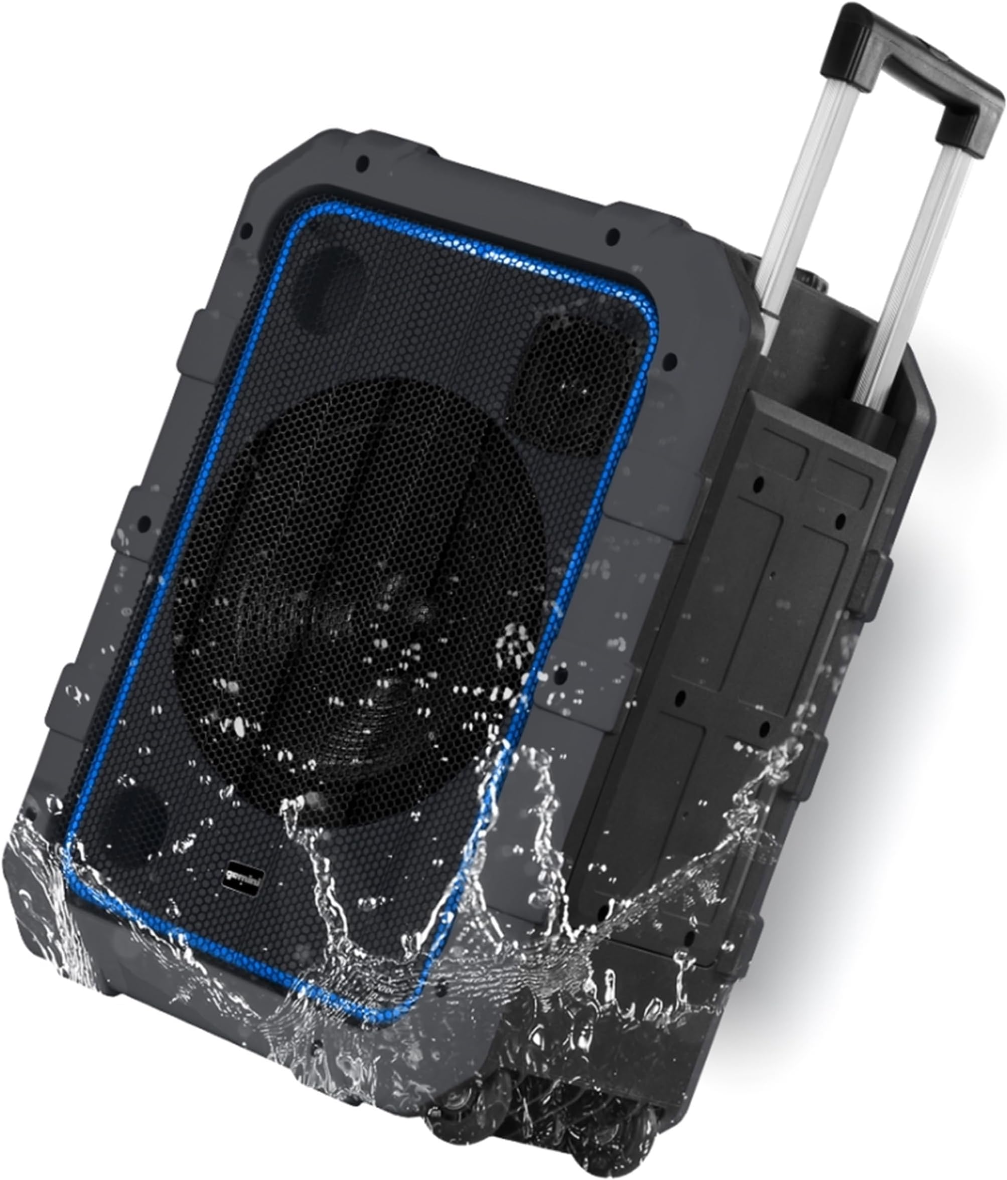Mpa-2400Gry 10", 240W Watts Wireless Portable Rechargeable Weatherproof Bluetooth Trolley Tailgate Speaker With Led Party Lights, 6 Dsp Modes, Microphone/Guitar Inputs, Fm Radio, USB