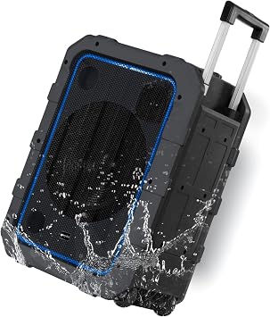 Gemini Portable Bluetooth Speaker with Wheels Party Speaker, IPX4 Water Resistant, LED Light Show, Dual Mic Inputs, Rechargeable Battery, Trolley Handle for Outdoor Events MPA-2400 - Gray