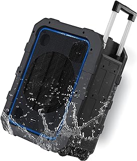 Gemini Portable Bluetooth Speaker with Wheels - 240W Party Speaker, IPX4 Water Resistant, LED Light Show, Dual Mic Inputs, Rechargeable Battery, Trolley Handle for Outdoor Events (MPA-2400) - Gray