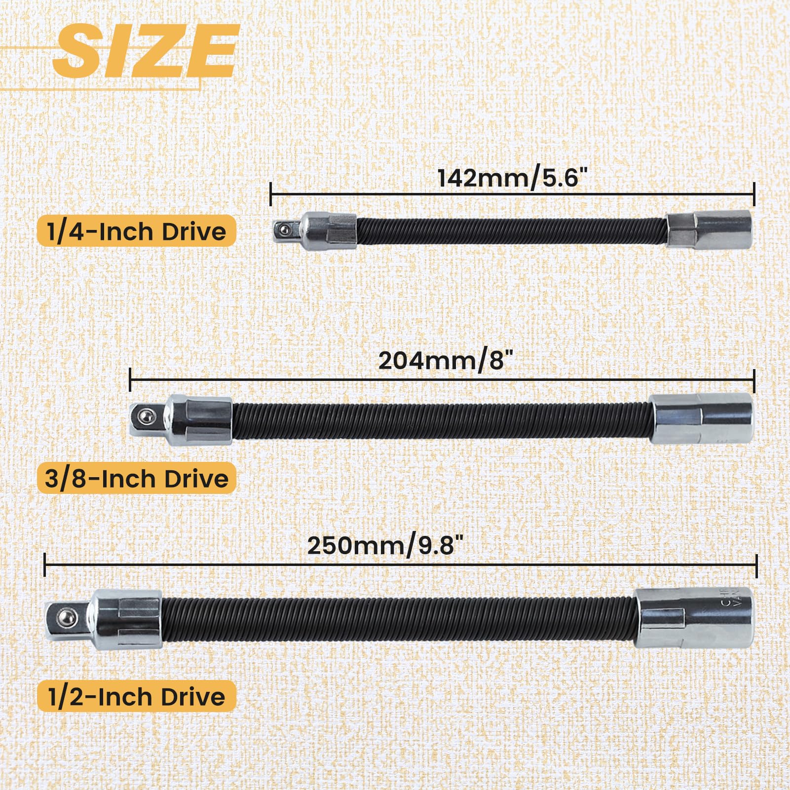 LEONTOOL 3Pcs Flexible Extension Bar Set 1/2-Inch 1/4-Inch 3/8