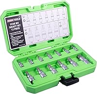 Vista 2 de OEMTOOLS 22977 Juego de brocas Torx de 13 piezas, juego de llaves de vaso para mantenimiento automotriz, acero S2 tratado térmicamente, acabado