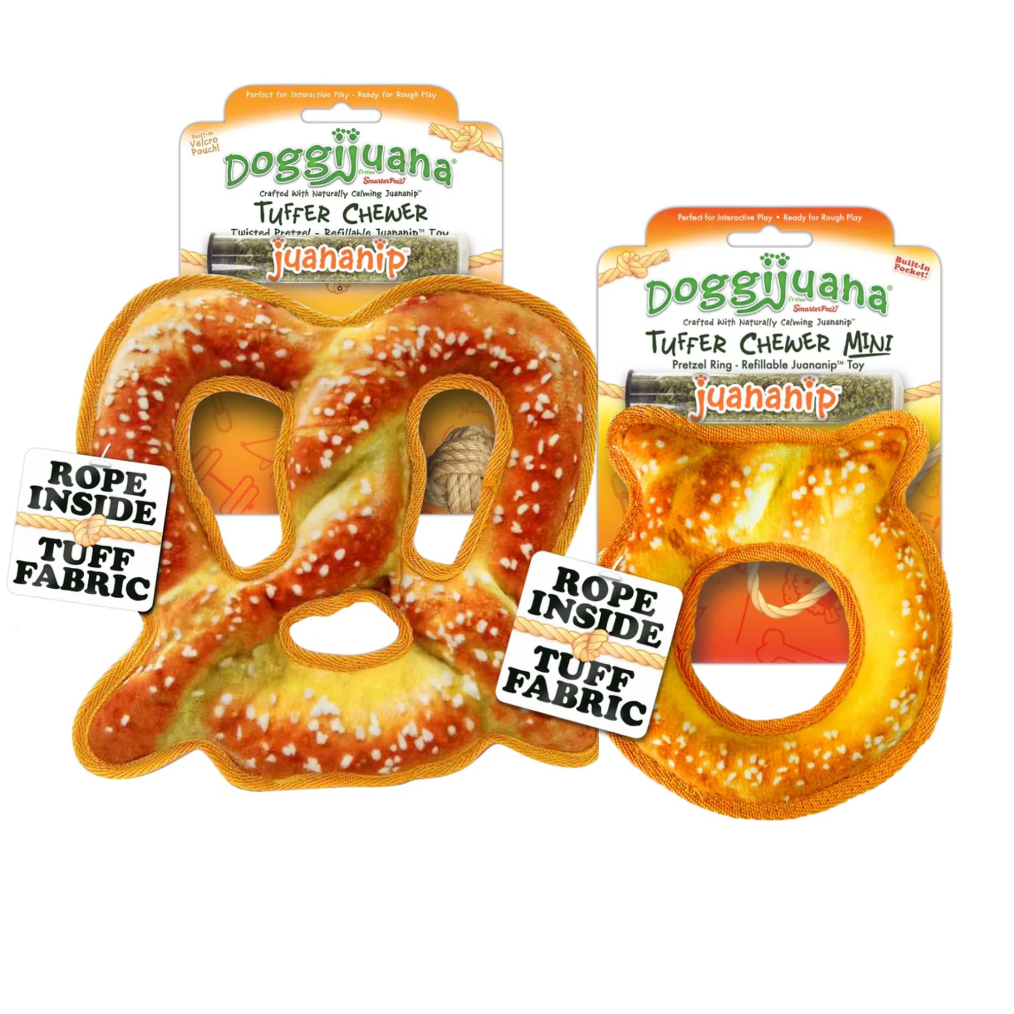 Doggijuana Twisted Pretzel &amp; Pretzel Ring Dog Toy Bundle | 2 Pack, Squeaky