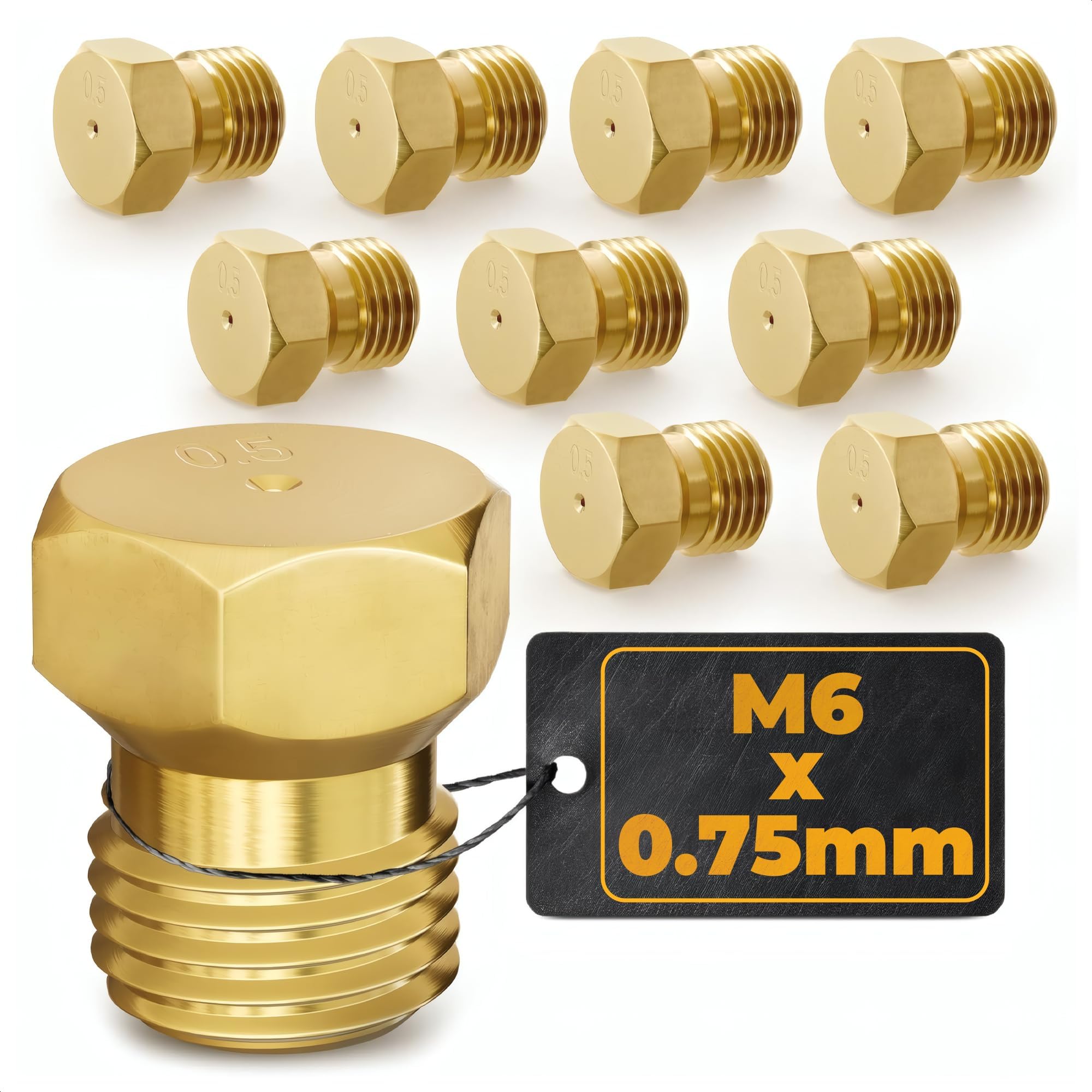10Pcs Propane Orifice Kit - M6x0.75mm, 0.5mm=0.02"=24AWG Brass Nozzle Temperature-Resistant Propane to Natural Gas Conversion Kit for Grill - Easy Install, Universal Fit for Gas Stoves and Grills