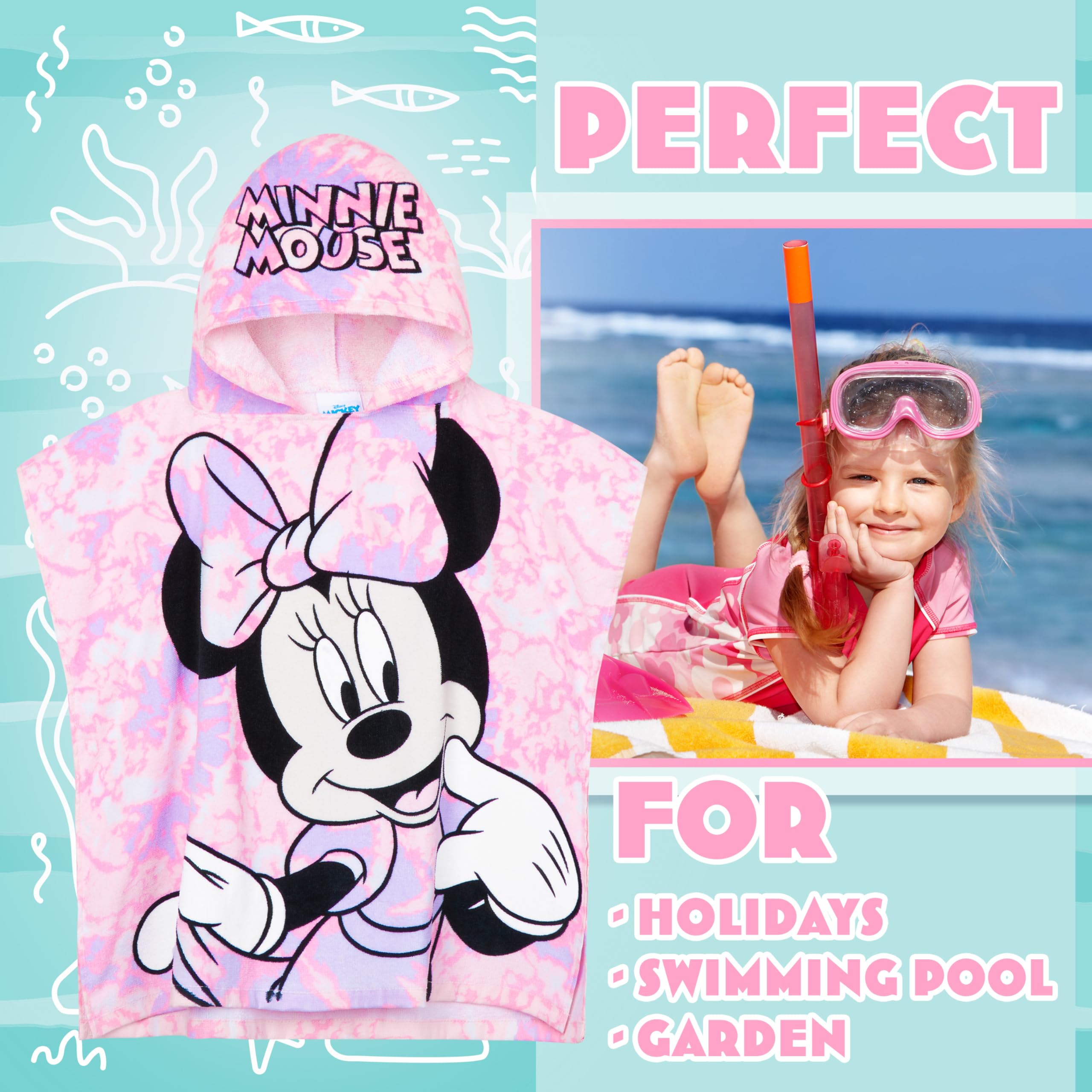 Get Trend Disney Minnie Mouse Asciugamani Bagno Telo Mare con Cappuccio per Bambini Asciugamano Cotone 100% Poncho Mare Piscina (Rosa Minnie Mouse, 2-6 Anni)
