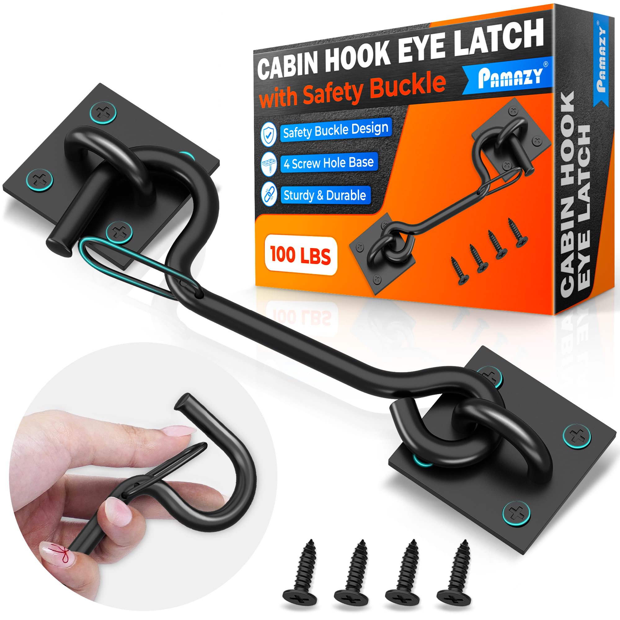 Photo 1 of [Upgraded] 100 Lbs Cabin Hook Eye Latch with Safety Buckle, 4 Mounting Points Privacy Hook and Eye Latch for Barn Door, Gate Latch Barn Door Cabin Hook for Sliding Door Gate, Bathroom Cabinet Bedroom