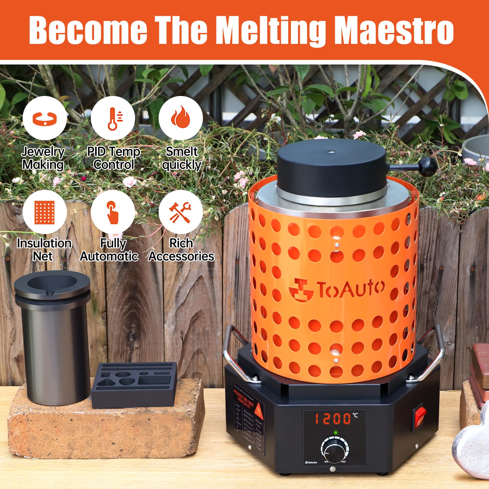 TOAUTO 5KG Large Eletcric Resistance Furnace TRF5000 Digital Smelting Furnace 1800W 2102°F PID Smelter Kiln Kit for Gold Silver Copper Aluminum, Metal Recycle Home Melting Casting Tool