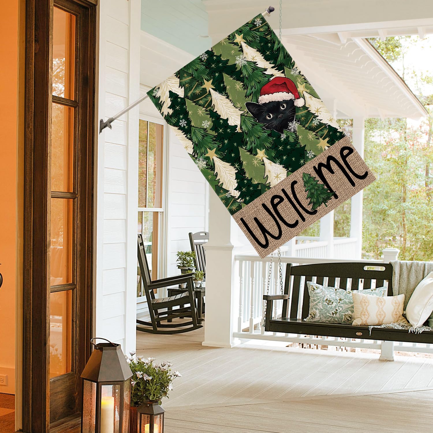 AVOIN colorlife Black Cat Christmas Trees House Flag 28x40 Inch Double Sided Outside, Welcome Winter Holiday Yard Outdoor Flag - Image 4