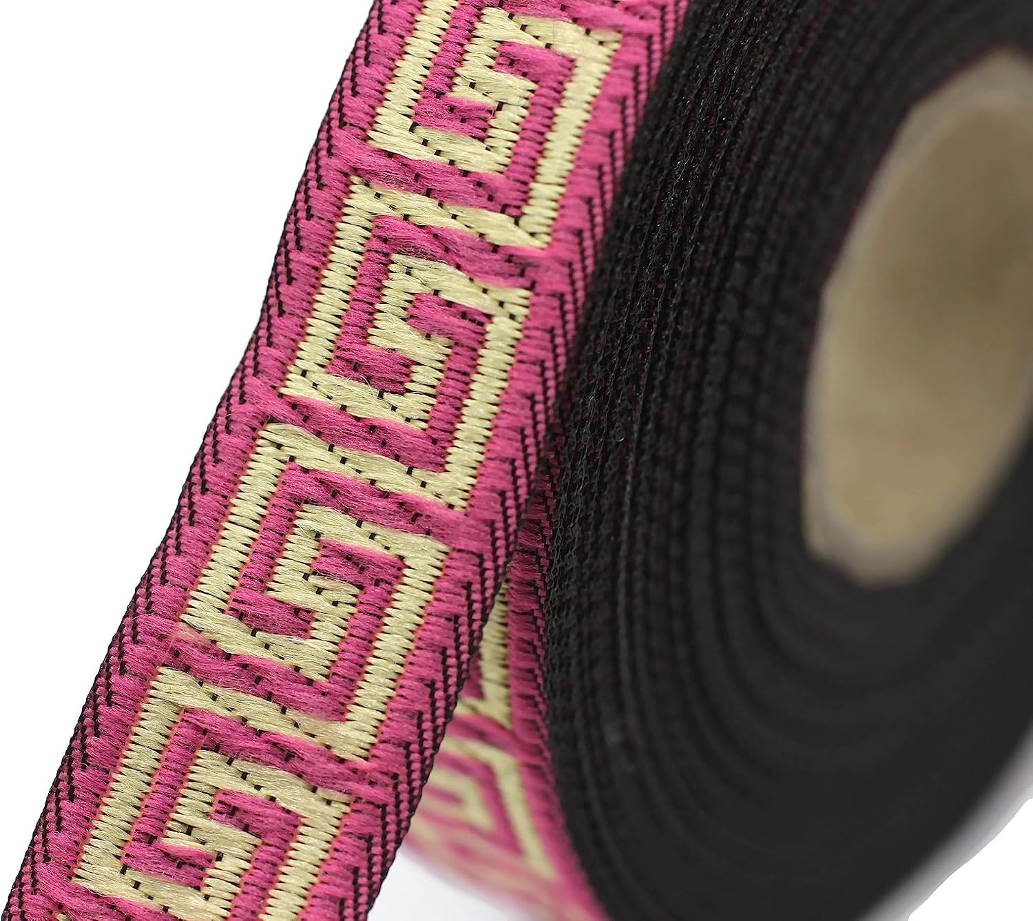 11 Yard Spool 0.62" Wide Pink & Gold Greek Key Jacquard Trim Embroidered Ribbon Woven Border Banding Trims 16062