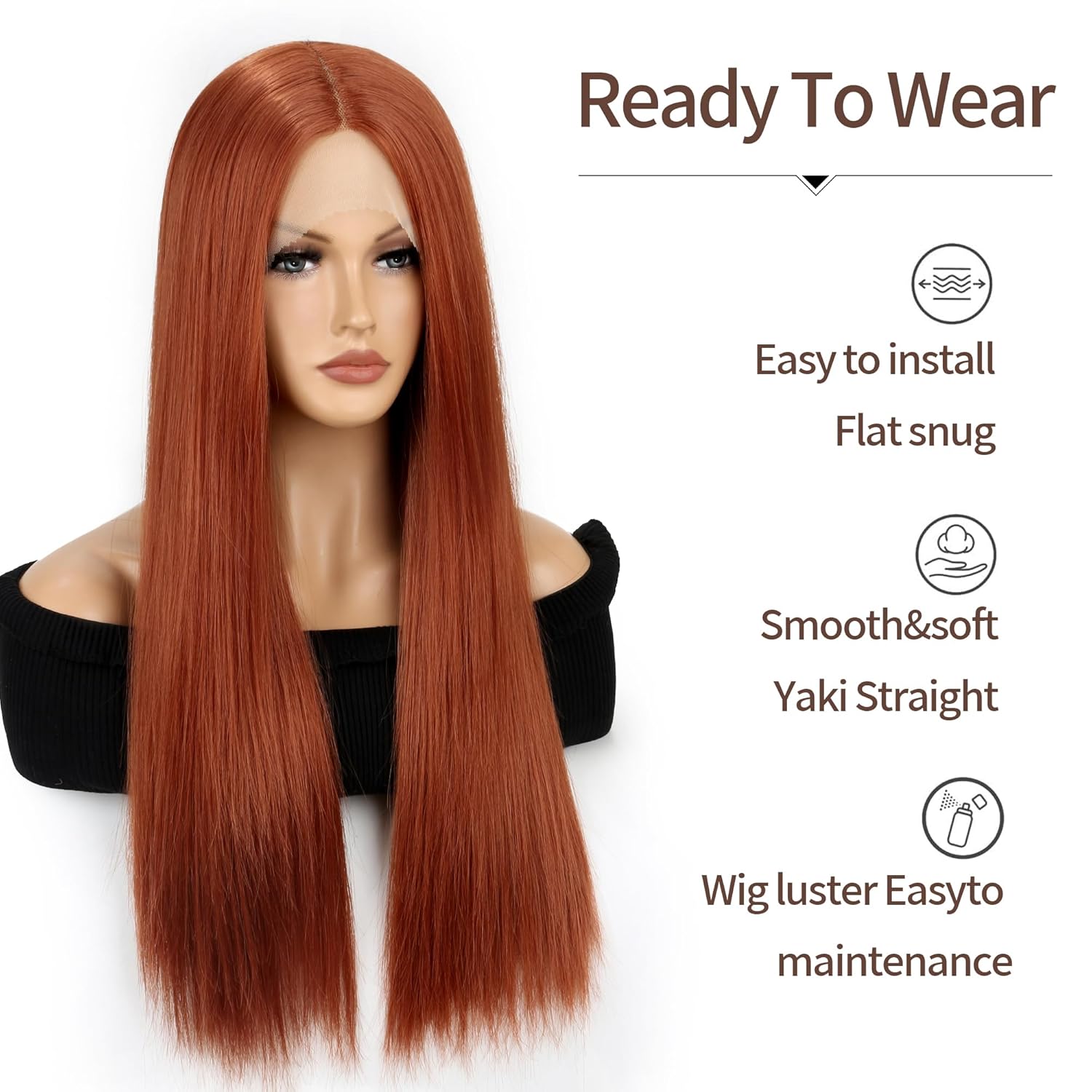 Synthetic Lace Front Wigs For Women Orange Straight Hair Glueless 13x4x1 Long Straight Natural Heat Resistant Fiber Natural Wig With 26 Inch (ORANGE)