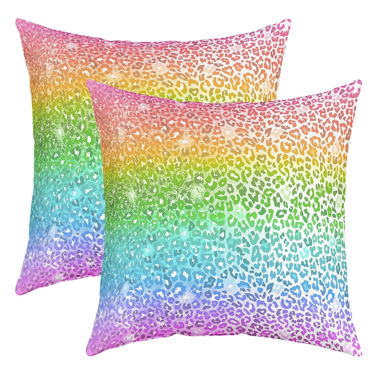 Homemissing Girls Multicolored 28 Colorful Leopard Pillow Case Cushion Cover Cheetah Throw Pillow Cover Safari Animal Print Decor Throw Pillowcase For Sofa Bright Room Decor Rainbow Leopard Print Cushion Case Set Of 2 24"X24"