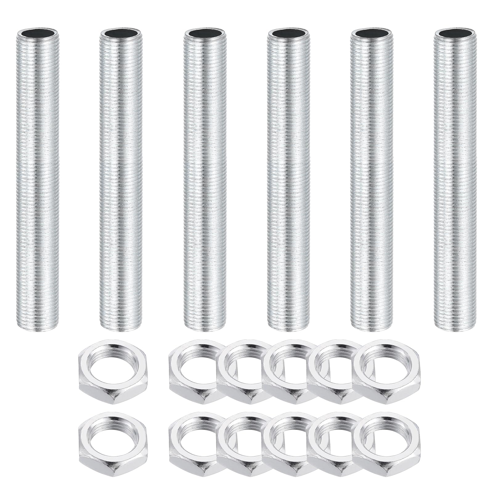 sourcing map Lamp Pipe Nipples Kit with Lock Nuts M12x1 6Pcs 80mm โ image 1