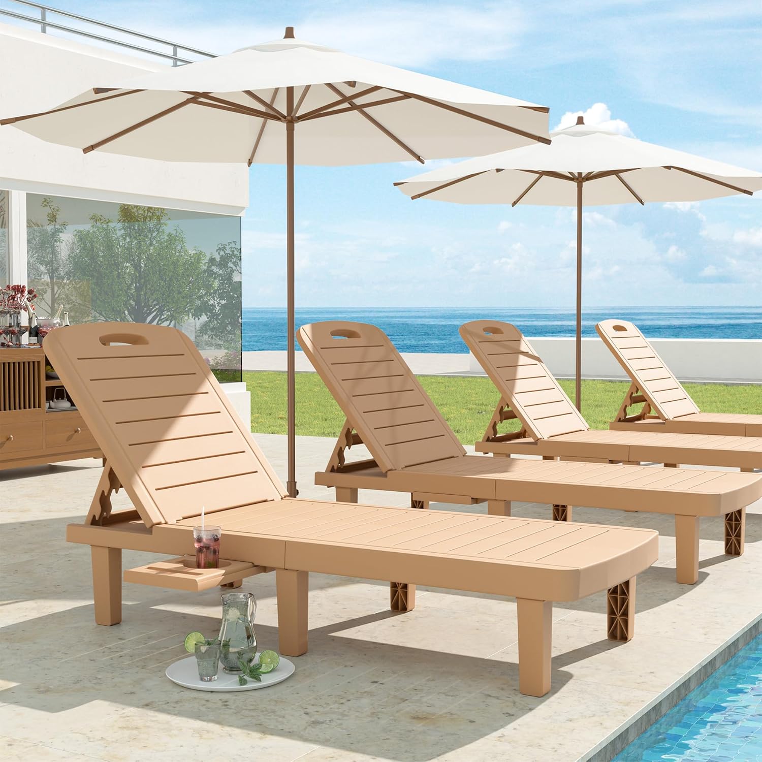 UDPATIO Outdoor Lounge Chairs Set of 2, Resin 5-Position Adjustable Reclining Chaise Lounge, Waterproof Patio Chairs for Pool, Beach, Lawn, and Garden