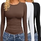 3 Pack Long Sleeve Shirts for Women Basic Tops Crew Neck Fitted Tight Workout Tees Y2K Clothes Going Out Fashion 2025
