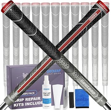 Geoleap Golf Club Grips Set of 13 - Grips with 15 Tapes and Grips with All Repair Kits for Choice,High Feedback with Back Rib Technology,All-weather Performance, Cross Corded Rubber Technology Golf Grips.