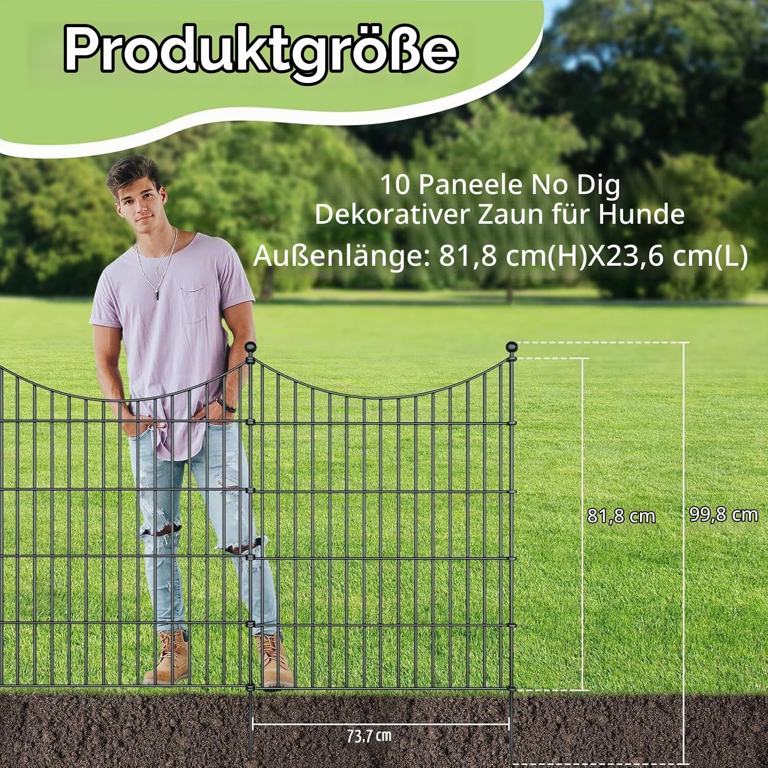 HEYOUTH Teichzaun,Gartenzaun Komplettset 10 Zaunelemente(74 * 81cm),Gitterzaun Metallgitter,Steckzaun, Metall Zaunelemente,Hundezaun,Unterbogen Rund Gitterzaun Set Freigehege für Hunde