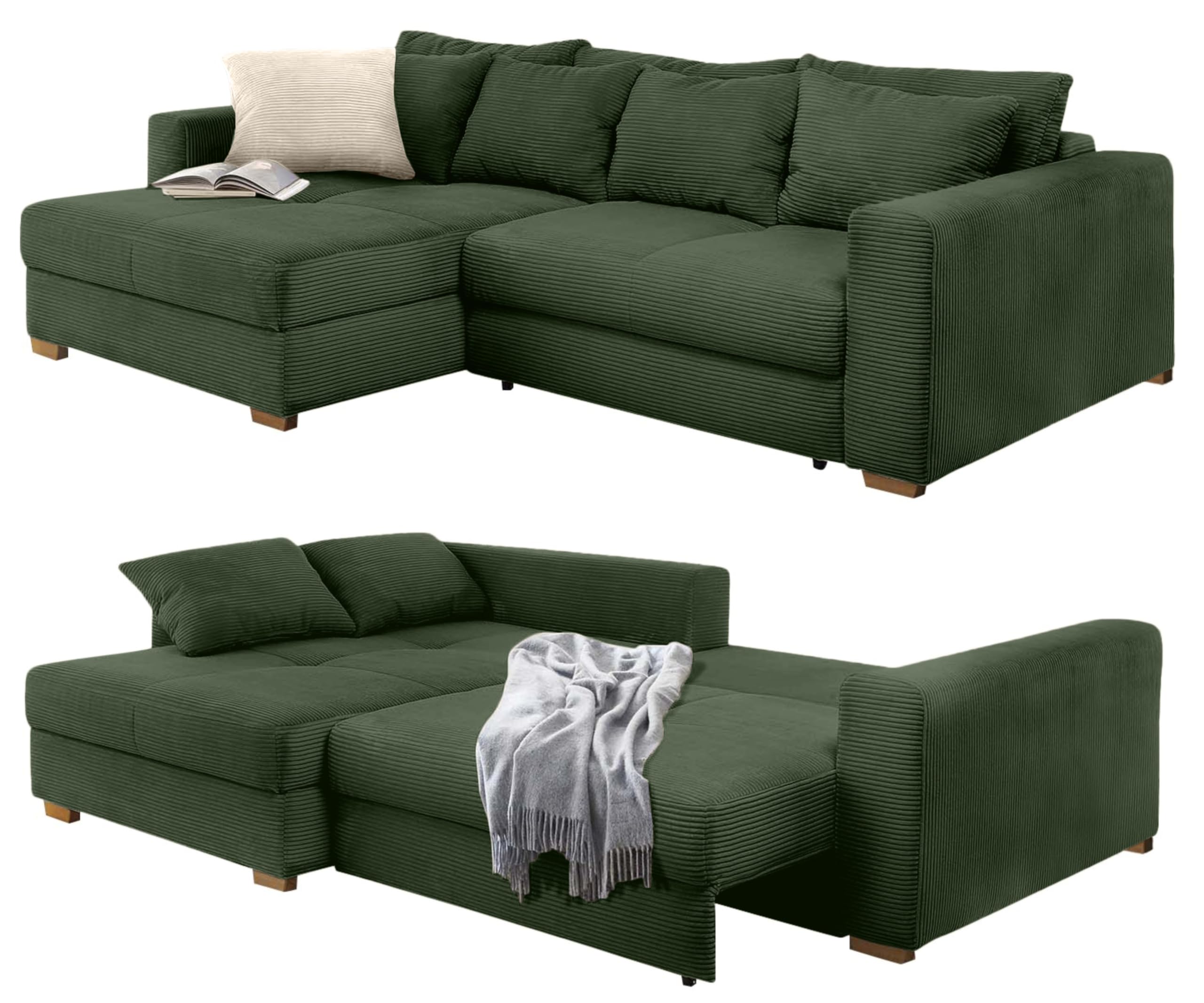 luma-Home 15156/ Ecksofa-Dauerschläfer mit Federkernpolsterung, Grün