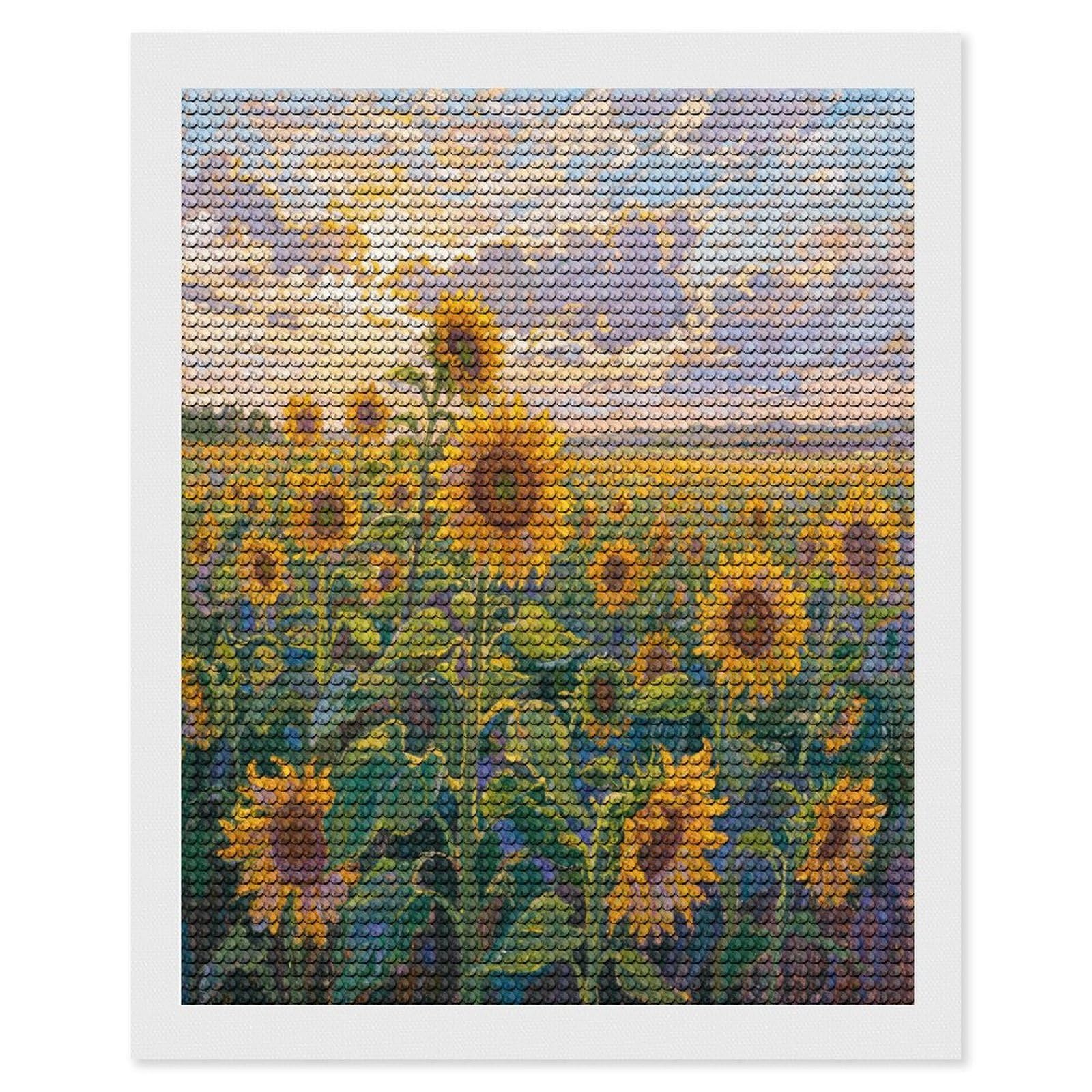 FekiLoot Sunflower Field Paint by Numbers Kit for Adults Beginner DIY Diamond Dots Paintings Round Full Drill Diamond Art Kits Picture Diamond Art Painting Kits for Home Decor 16"x20"