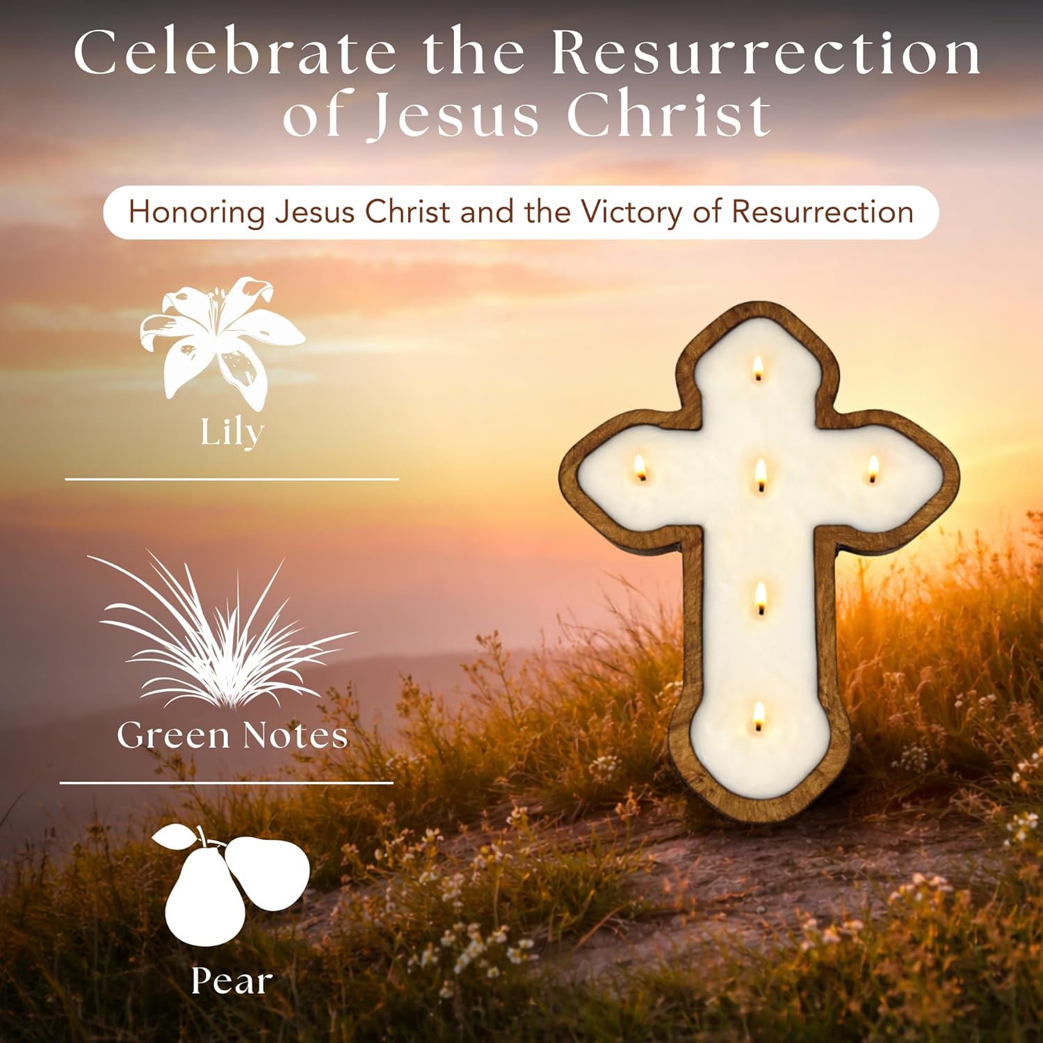 Dough Bowl Candle Co. Cross Candle - 14x10x1.5 Spiritual Prayer Candles for Lent, Altar, or Meditation, Christian Religious Decor for Home, 100% Soy Wax Catholic Gift, Floral Spring Religious Gifts