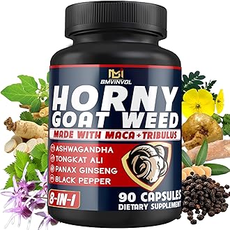 Horny Goat Weed for Men - Extra Strength Supplement with Maca, Ginseng, Tribulus Terrestris, Ashwagandha - 90 Capsules