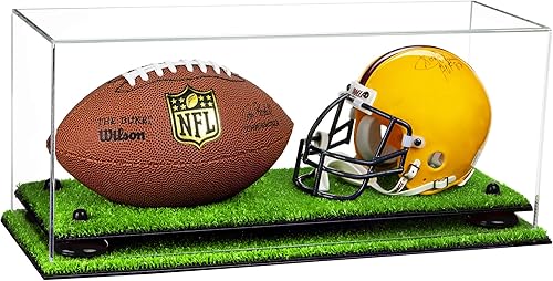 Miniatura 84 de Better Display Cases Acrílico 2 Mini casco de fútbol (no tamaño completo) vitrina con base de césped transparente (V46/A019)