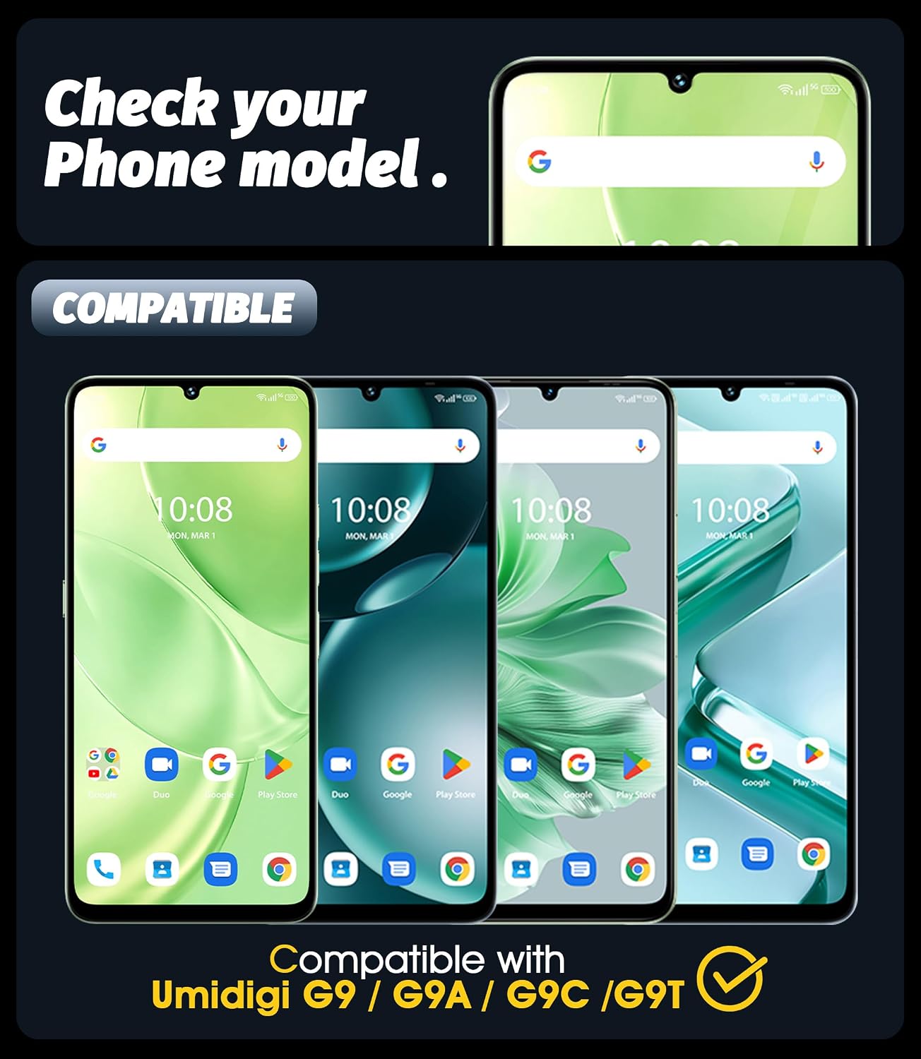 Orzero (3 Pack) Tempered Glass Screen Protector Compatible for UMIDIGI G9 5G / G9A / G9C / G9T, Protector De Pantalla Anti-Scratch 9 Hardness High Definition Bubble-Free