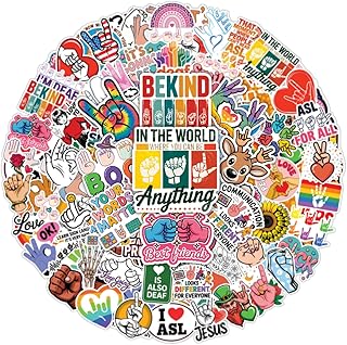 100pcs ASL Stickers, American Sign Language Sticker Waterproof Vinyl Perfect for Phone Cases, Laptops, Luggage, Birthday Parties, Picnic Crafts, and Daily Decoration