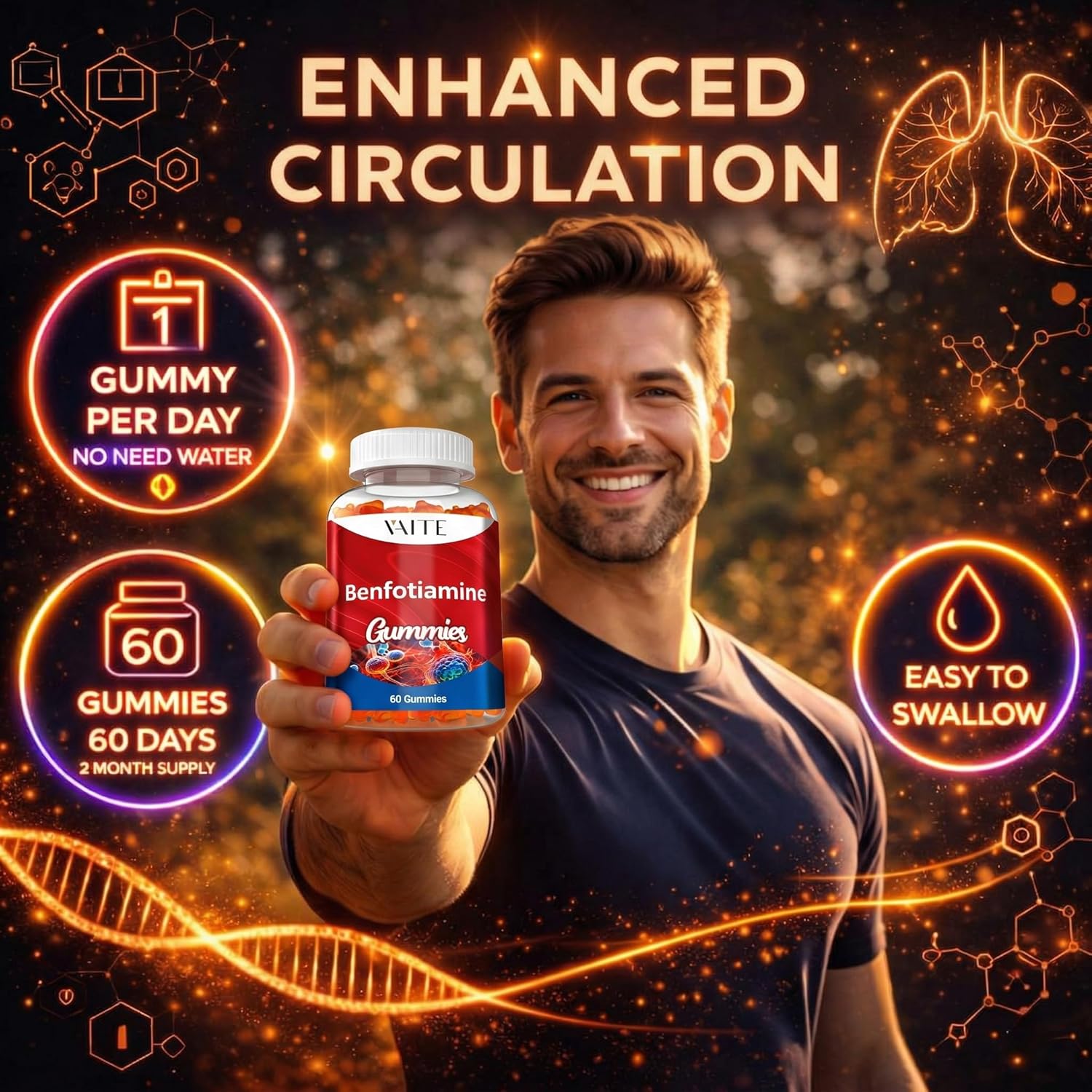 Benfotiamine 320mg Gummies with 45mg L-Leucine Supplement: Essential Vitamin B1 Complex for Men and Women, Non-GMO, Vegan & Gluten-Free - Supports Metabolism, Energy & Nervous System Health