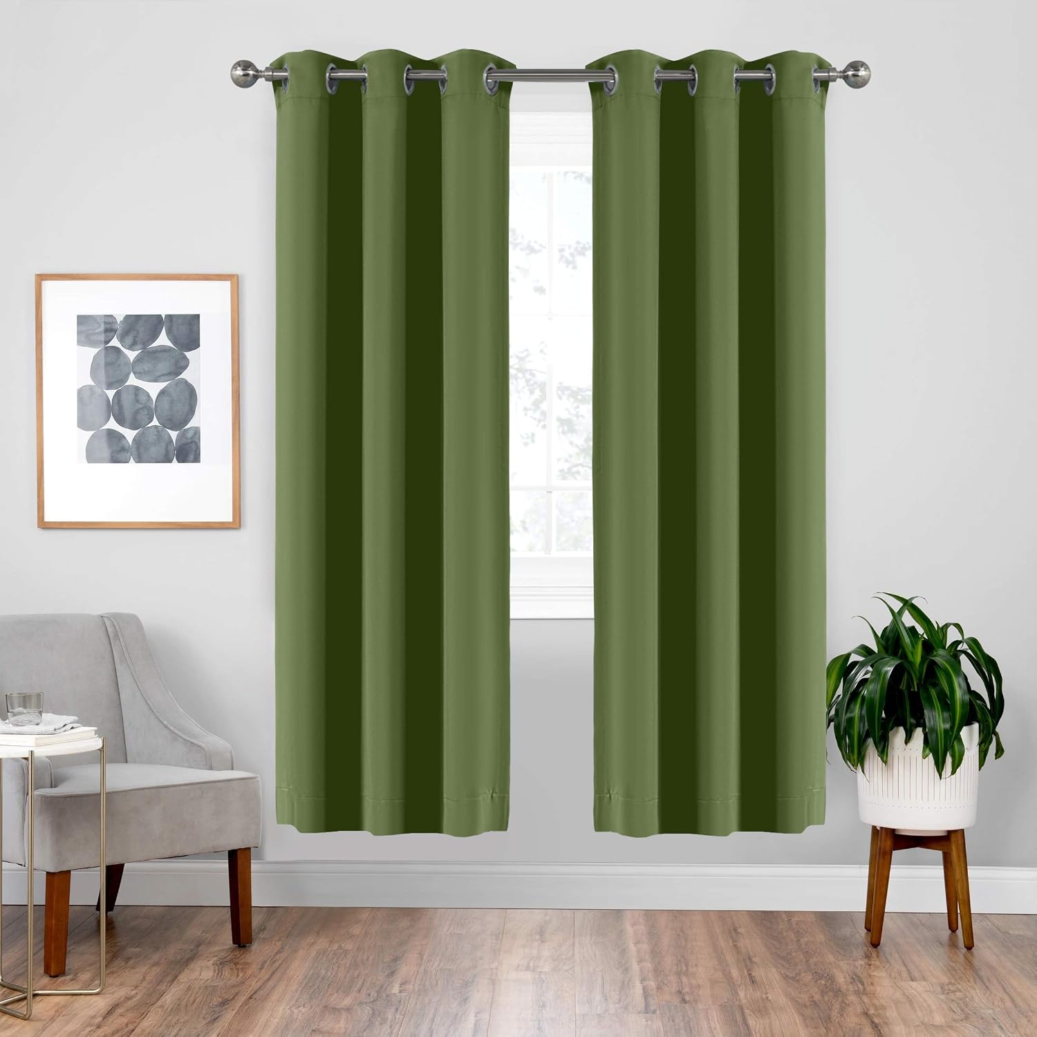 downluxe Blackout Curtains for Bedroom, Grommet Thermal Curtains 84 Inch Length, Olive Green Curtains, 42x84, 2 Panels …