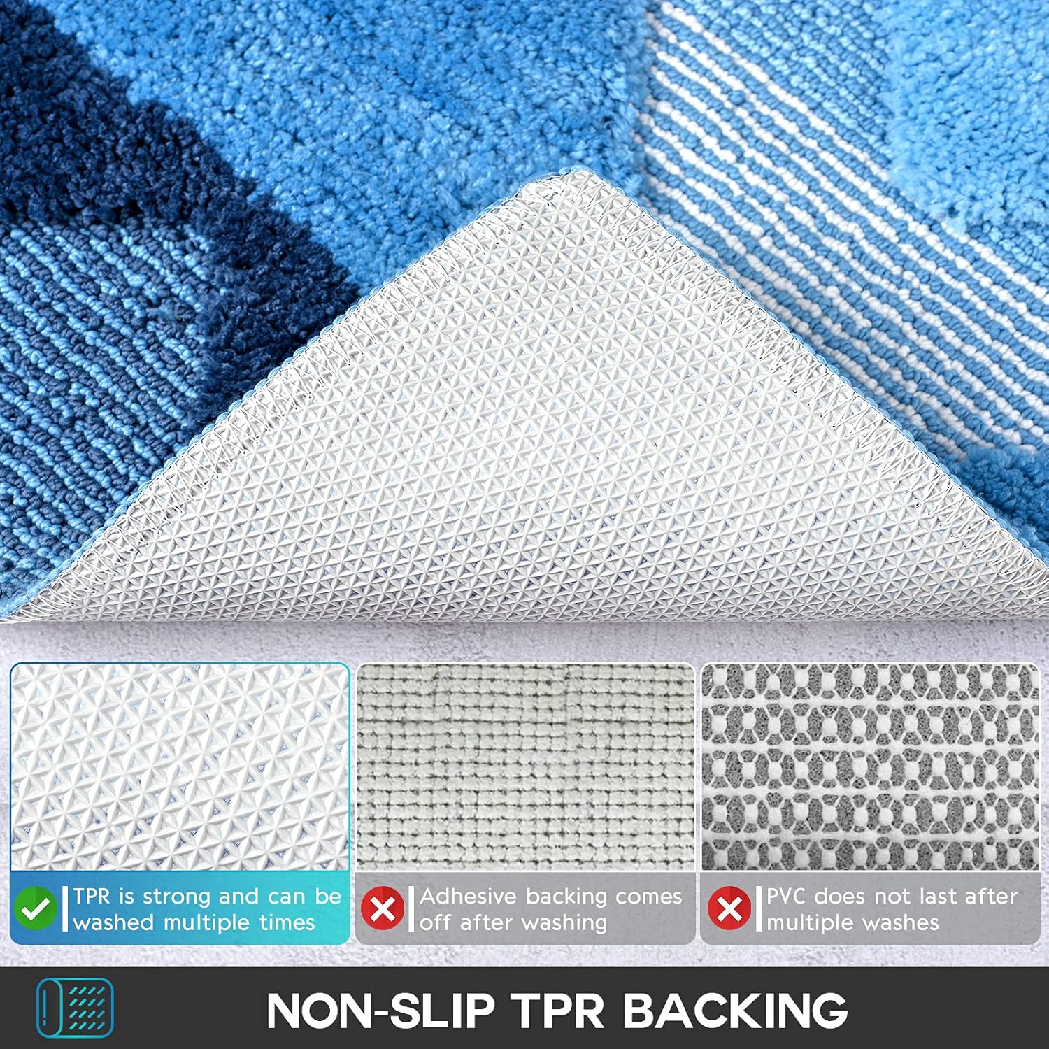 Bathroom Rugs and Mats Sets 2 Pieces, Non-Slip Soft and Absorbent Microfiber Bath Rug Mat and Runner for Bathroom, Quick Dry Machine Washable (20" x 47" Plus 20" x 32", Blue) : Home & Kitchen