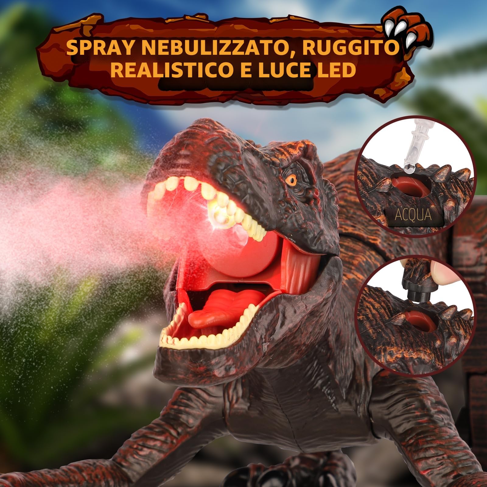 Dinosauro Giocattolo, Dinosauro Telecomandato con Spruzzare Ruggendo Camminare Giochi Bambini 6 7 8 9 10 11 12 Anni Gioco Educativi Regalo Compleanno Natale Bimbi Ragazzi Animali Drago Ricaricabile